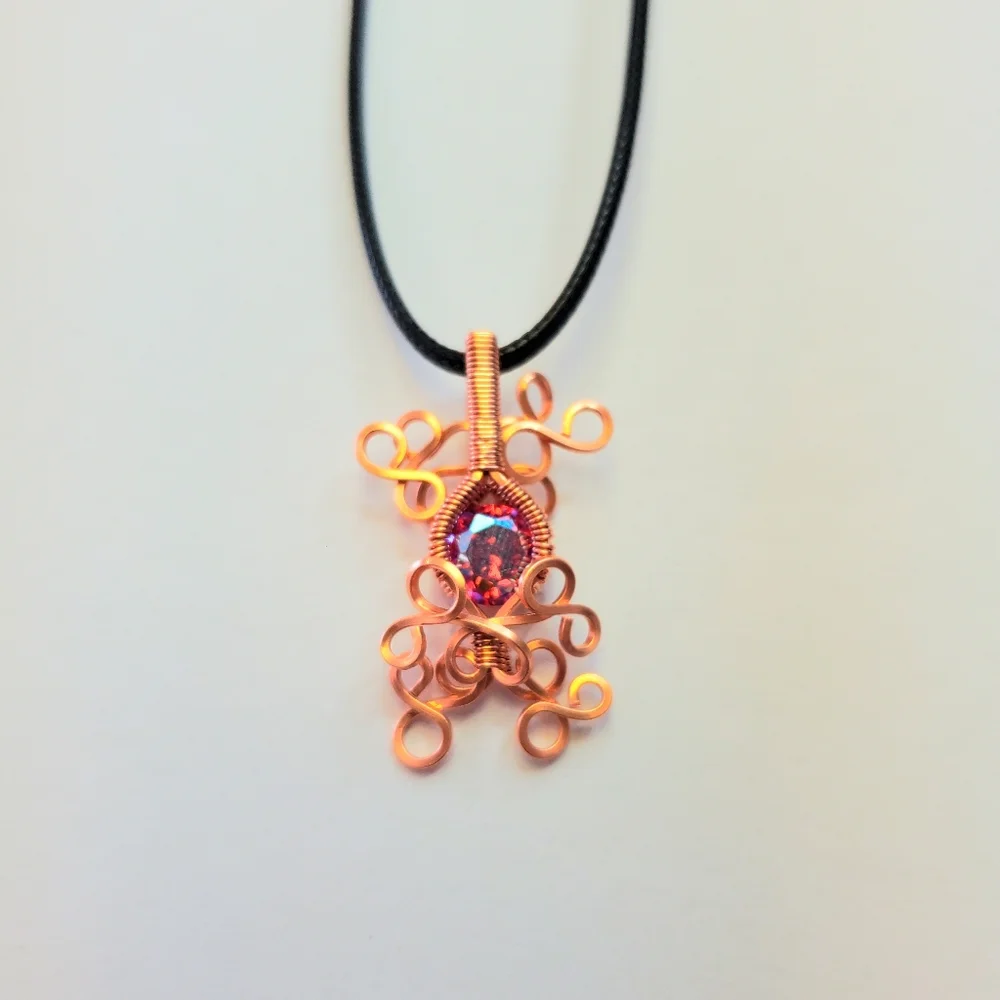 Electroplated cubic zirconia wire wrap necklace